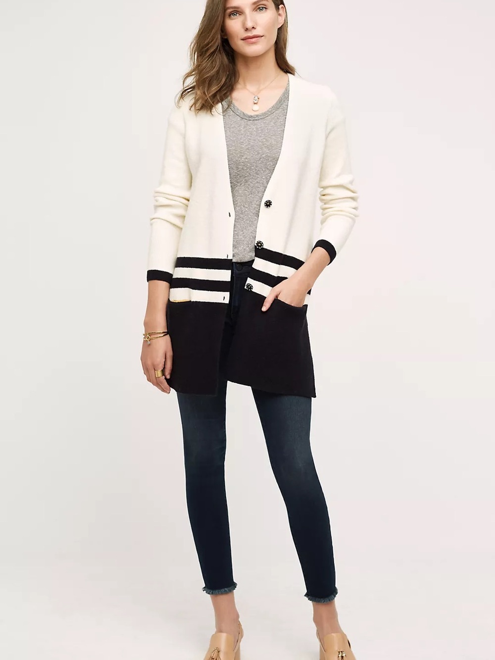 Anthropologie Varsity Cardigan Black and White Women’s Size Medium Button Front